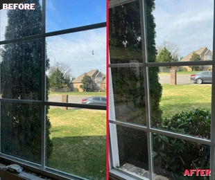 before and after of a dirty window